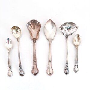 GORHAM STERLING SILVER CHANTILLY SERVING SPOONS SET OF 6 MIXED LOT